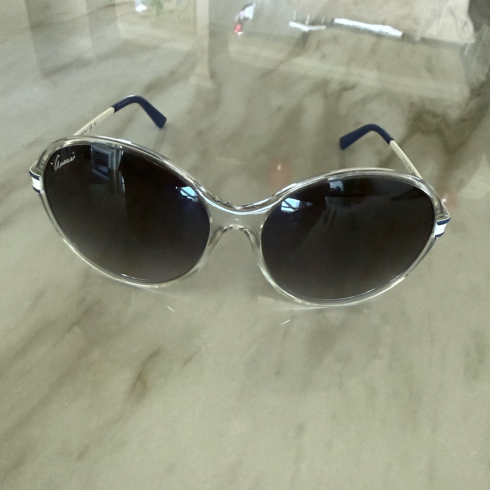 GUCCI White & Blue Frame Gradient Black Lens Women’s GUCCI Sunglasses